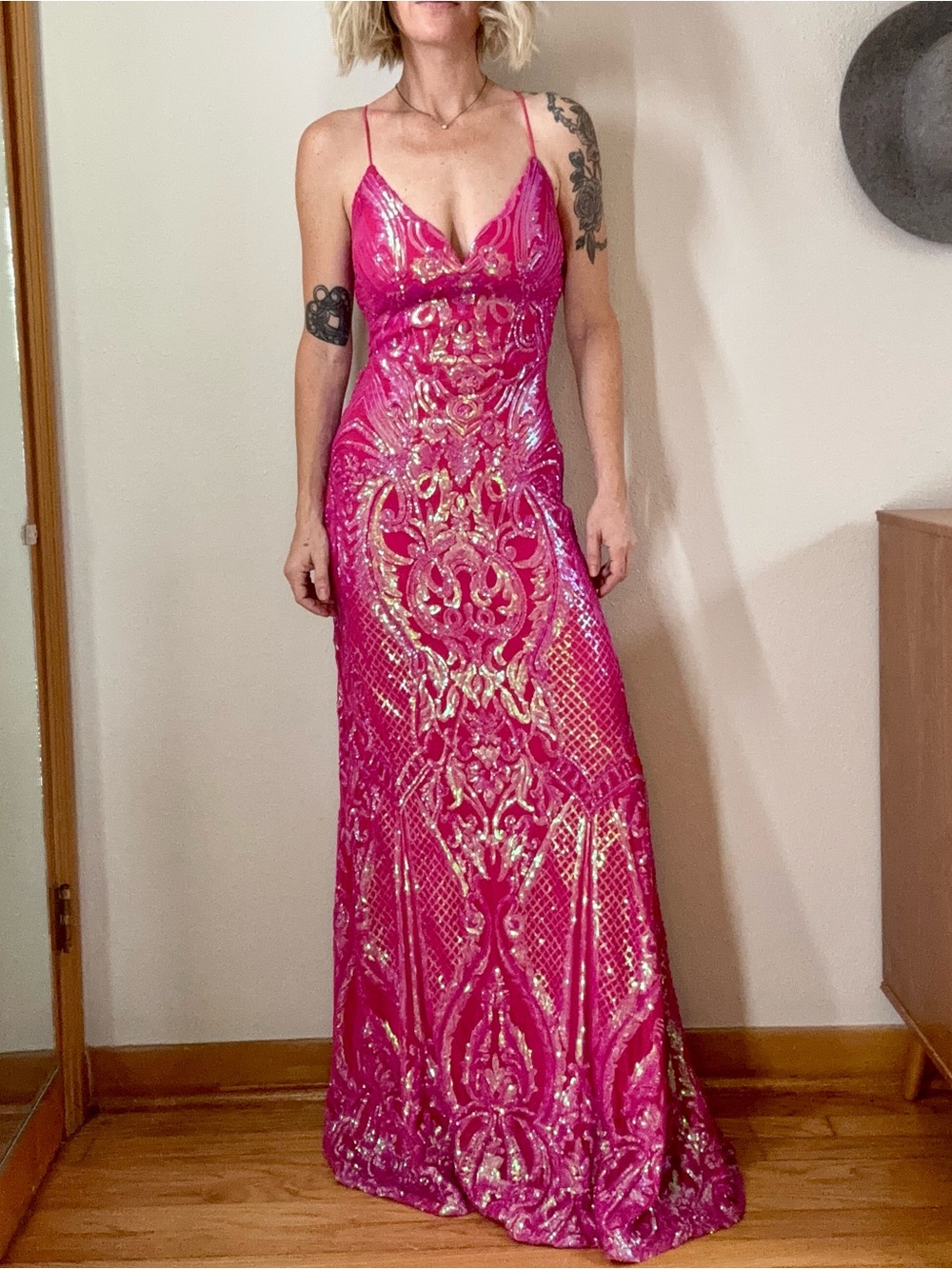 Windsor Hot Pink Sequin Embellished Maxi Slip Dress